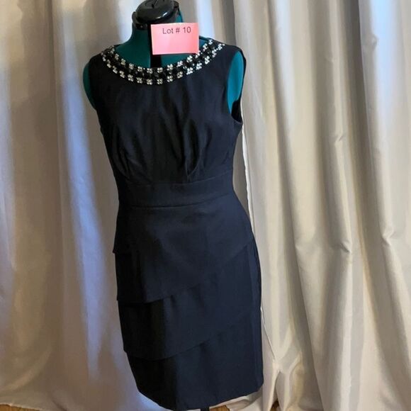 Black sleeveless dress with jeweled neckline in size 10 by CONNECTED APPAREL - Picture 3 of 12